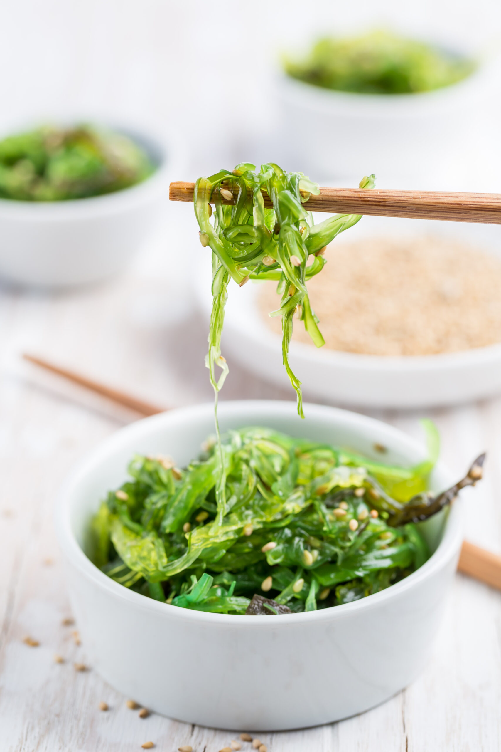 traditional japanese wakame salad with sesame seeds